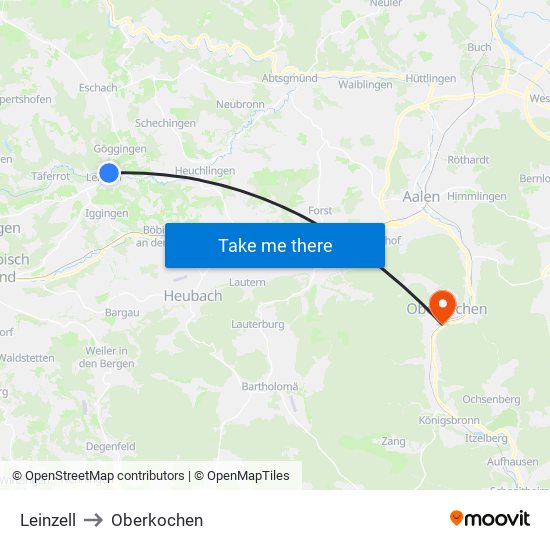 Leinzell to Oberkochen map