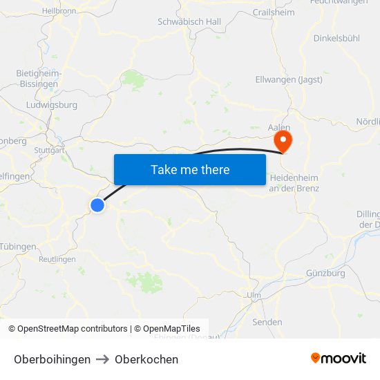Oberboihingen to Oberkochen map