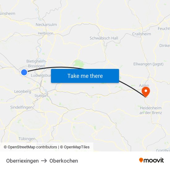 Oberriexingen to Oberkochen map