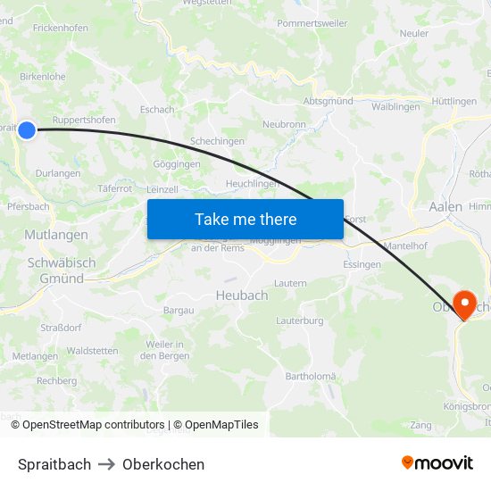 Spraitbach to Oberkochen map