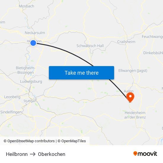 Heilbronn to Oberkochen map