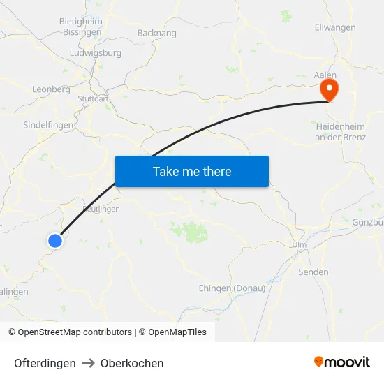 Ofterdingen to Oberkochen map