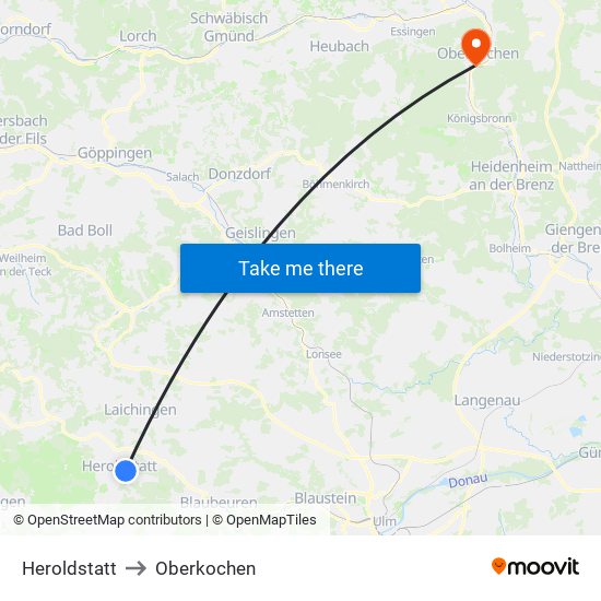 Heroldstatt to Oberkochen map