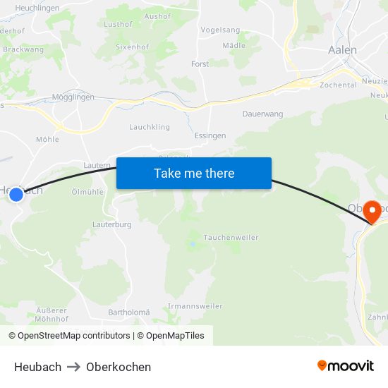 Heubach to Oberkochen map