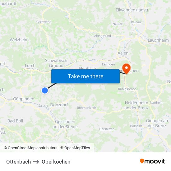 Ottenbach to Oberkochen map