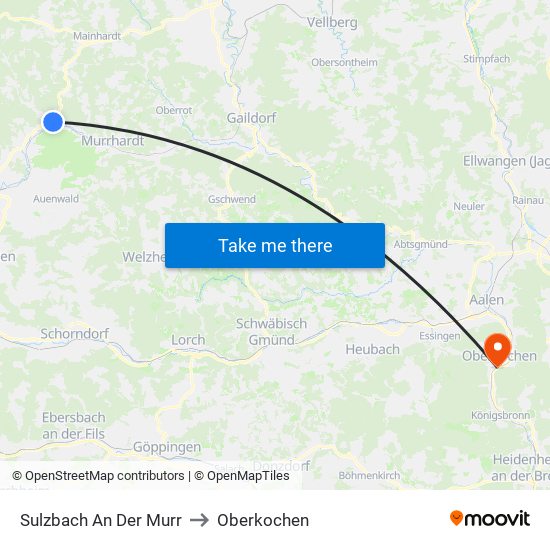 Sulzbach An Der Murr to Oberkochen map