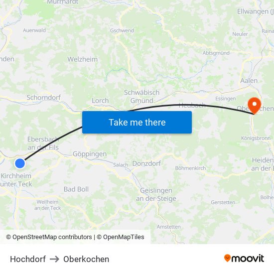 Hochdorf to Oberkochen map