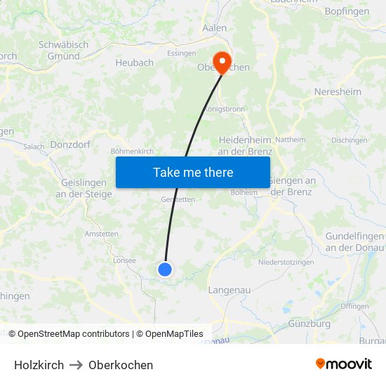 Holzkirch to Oberkochen map
