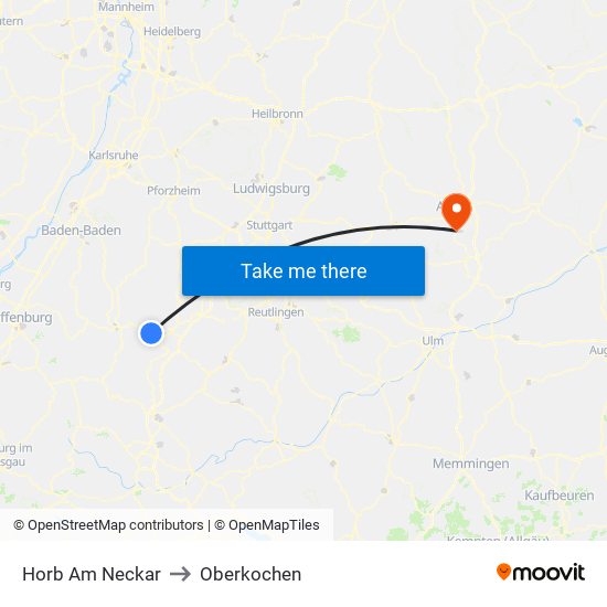 Horb Am Neckar to Oberkochen map