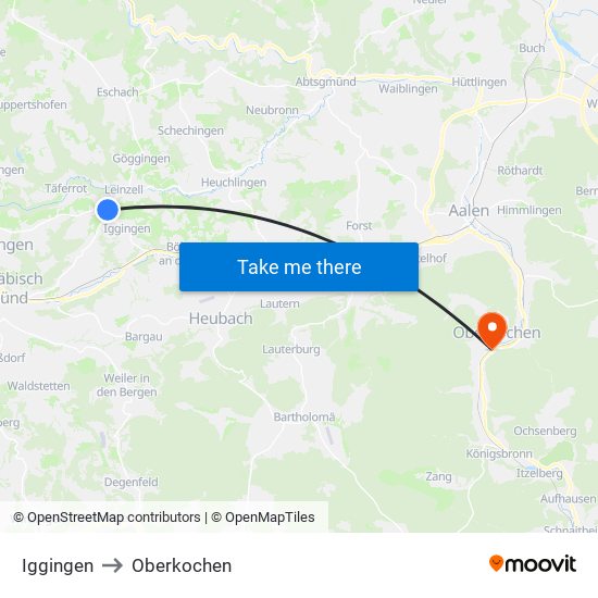 Iggingen to Oberkochen map