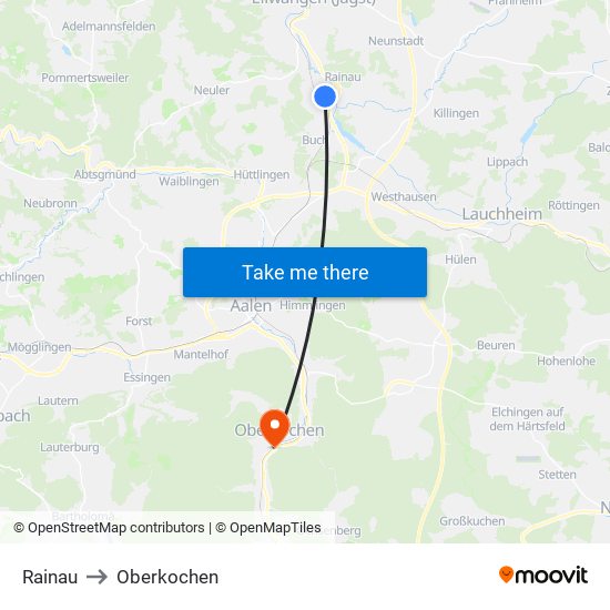 Rainau to Oberkochen map