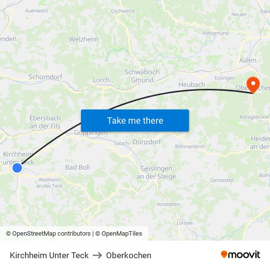 Kirchheim Unter Teck to Oberkochen map