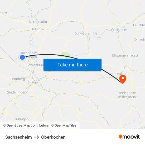 Sachsenheim to Oberkochen map