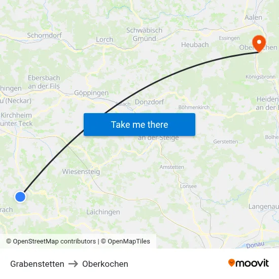 Grabenstetten to Oberkochen map