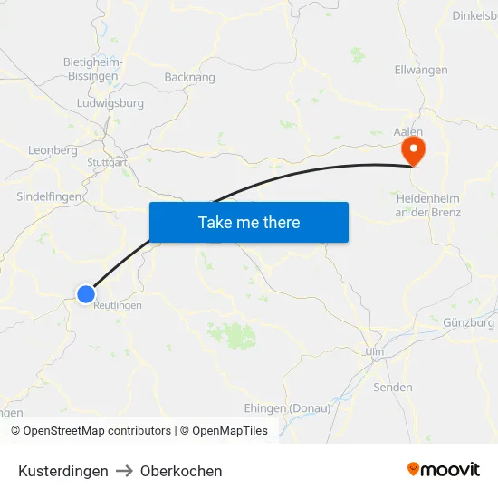 Kusterdingen to Oberkochen map