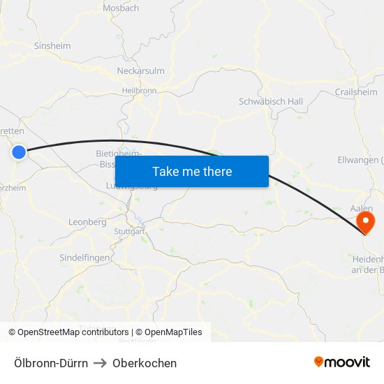 Ölbronn-Dürrn to Oberkochen map