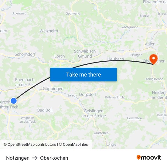 Notzingen to Oberkochen map