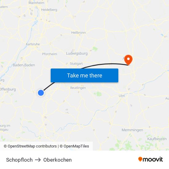 Schopfloch to Oberkochen map
