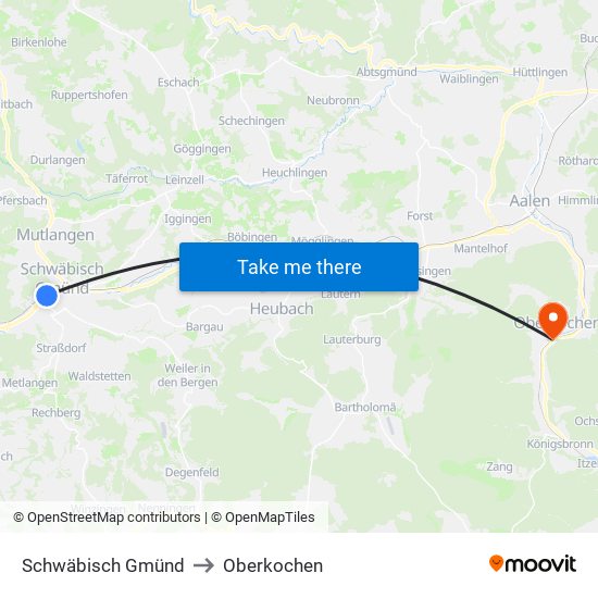 Schwäbisch Gmünd to Oberkochen map