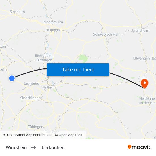 Wimsheim to Oberkochen map