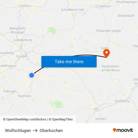 Wolfschlugen to Oberkochen map