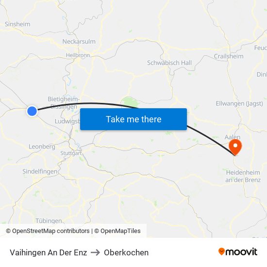 Vaihingen An Der Enz to Oberkochen map