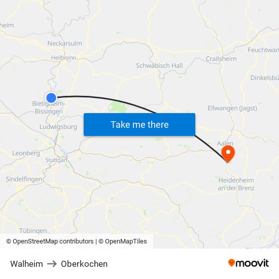 Walheim to Oberkochen map