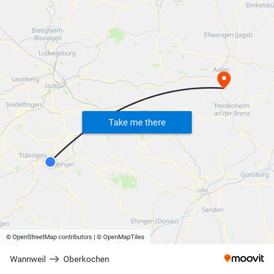 Wannweil to Oberkochen map