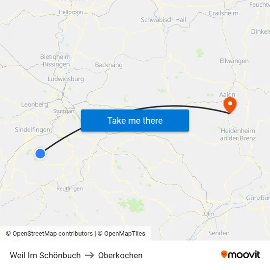 Weil Im Schönbuch to Oberkochen map