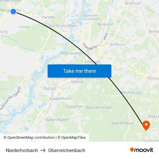 Niederhorbach to Oberreichenbach map