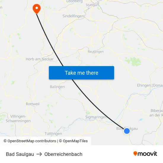 Bad Saulgau to Oberreichenbach map