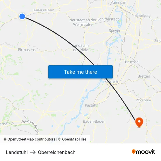 Landstuhl to Oberreichenbach map