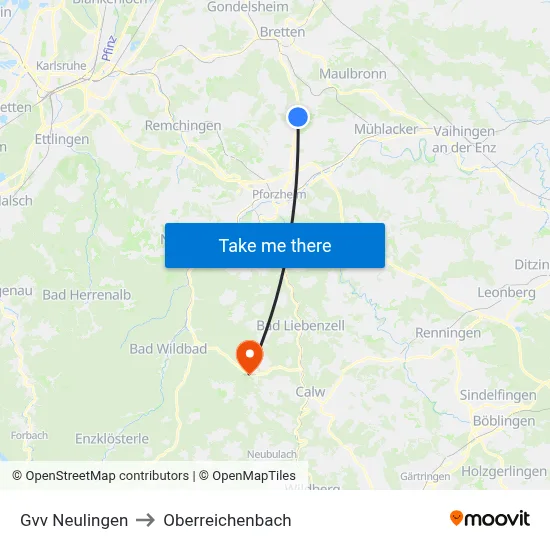 Gvv Neulingen to Oberreichenbach map