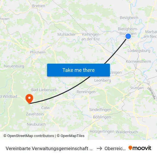 Vereinbarte Verwaltungsgemeinschaft Der Stadt Bietigheim-Bissingen to Oberreichenbach map