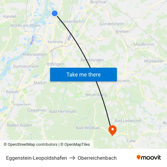 Eggenstein-Leopoldshafen to Oberreichenbach map
