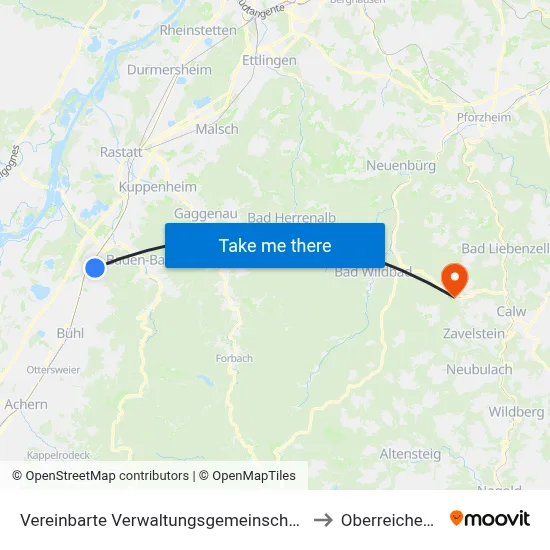 Vereinbarte Verwaltungsgemeinschaft Sinzheim to Oberreichenbach map