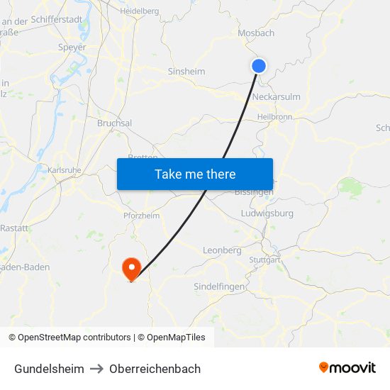 Gundelsheim to Oberreichenbach map