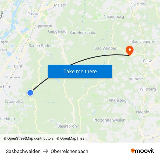 Sasbachwalden to Oberreichenbach map