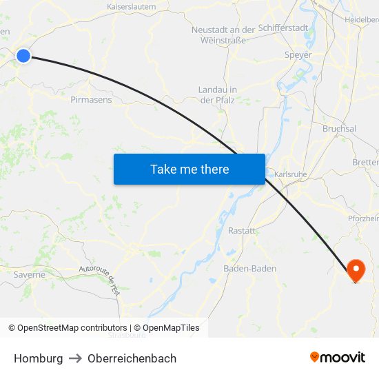 Homburg to Oberreichenbach map