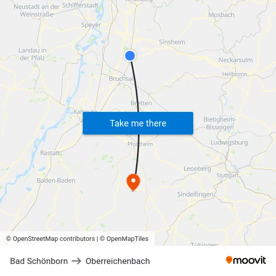 Bad Schönborn to Oberreichenbach map