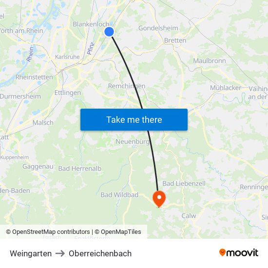 Weingarten to Oberreichenbach map