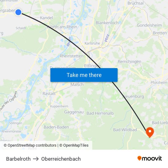 Barbelroth to Oberreichenbach map