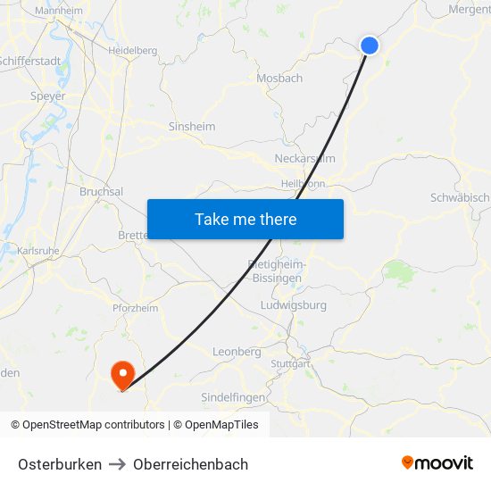 Osterburken to Oberreichenbach map