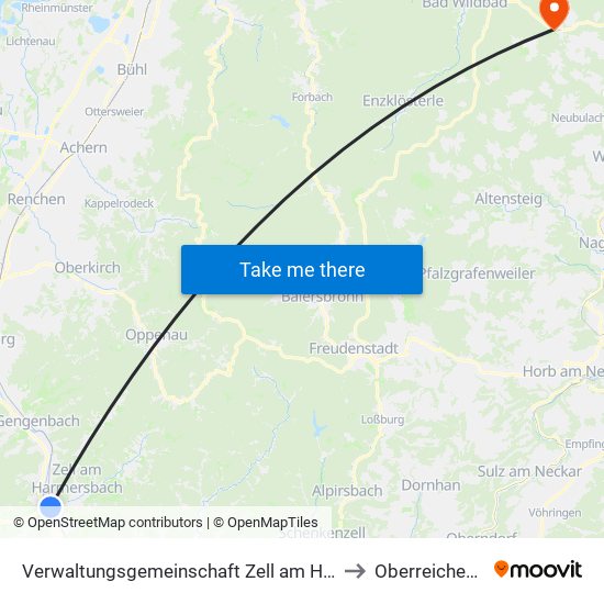 Verwaltungsgemeinschaft Zell am Harmersbach to Oberreichenbach map