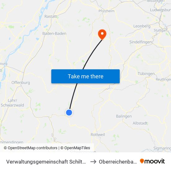 Verwaltungsgemeinschaft Schiltach to Oberreichenbach map