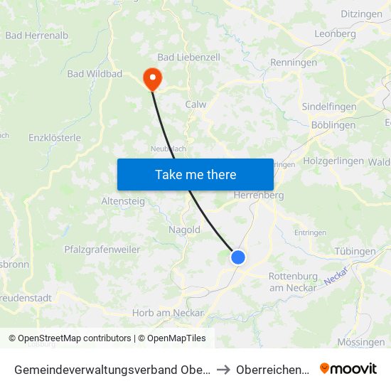 Gemeindeverwaltungsverband Oberes Gäu to Oberreichenbach map