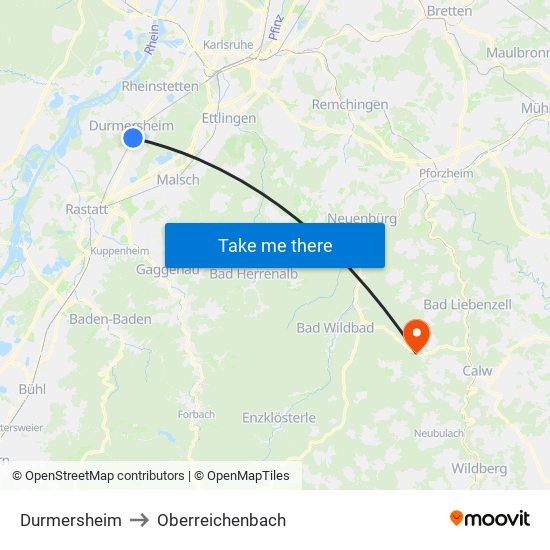 Durmersheim to Oberreichenbach map