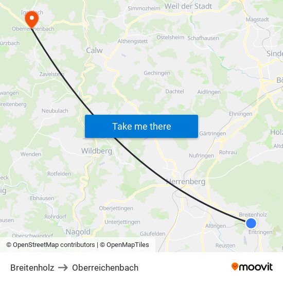 Breitenholz to Oberreichenbach map