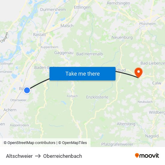 Altschweier to Oberreichenbach map