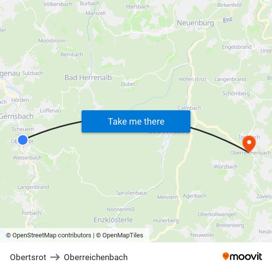 Obertsrot to Oberreichenbach map
